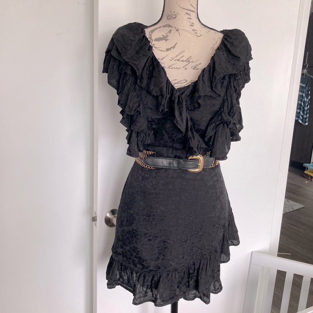 Majorelle black ruffle mini dress size xL - Picture 3 of 9